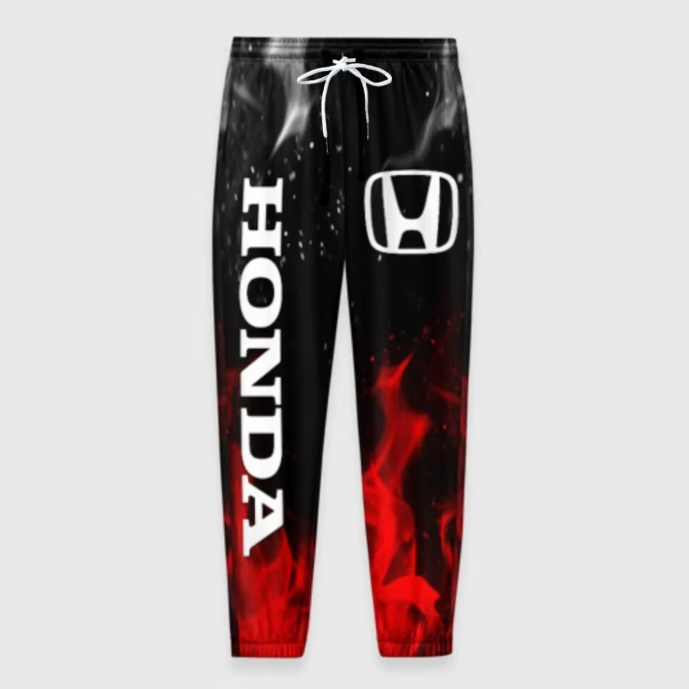 

Honda's New Men's Fashionable Pants Red Flame and White Snowflake Print Plus Size Loose and Breathable Casual Sports Pants