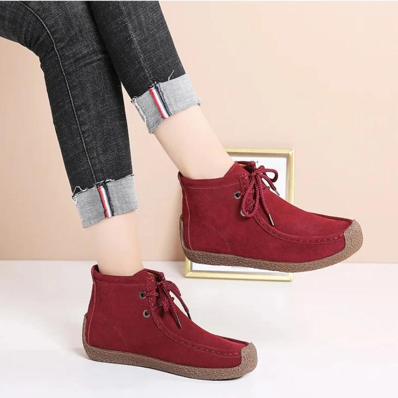 

Осенне-зимние ботильоны для женщин, ботинки из натуральной кожи, женская повседневная обувь на плоской подошве, ботильоны на шнуровке