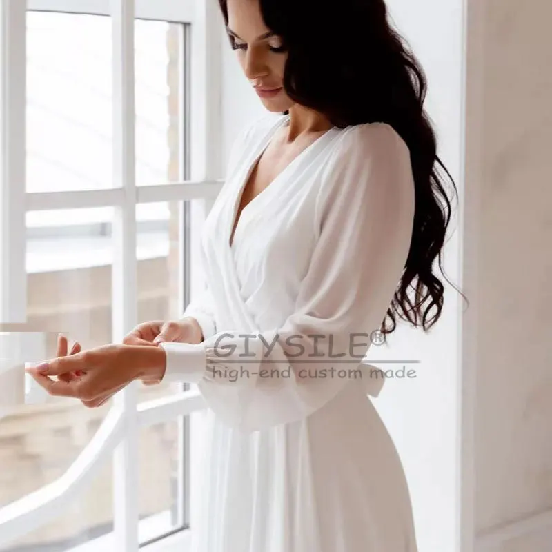 GIYSILE ที่กําหนดเองแขนยาวชุดแต่งงานหรูหรา 2025 สไตล์ใหม่ลึก V คอ A-Line ชุดเจ้าสาวถ่ายภาพชุด