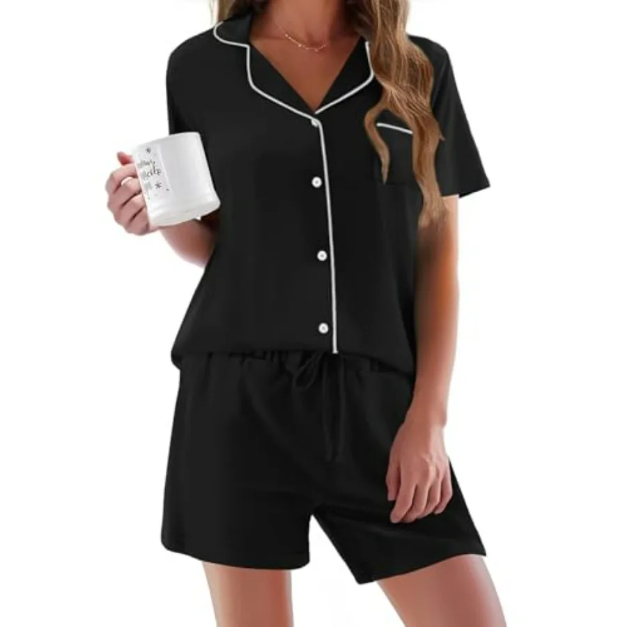 

Ekouaer Pajamas Set for Women Short Sleeve Sleepwear Button Down Pjs Soft 2 Pcs Lounge Sets XS-XXXL