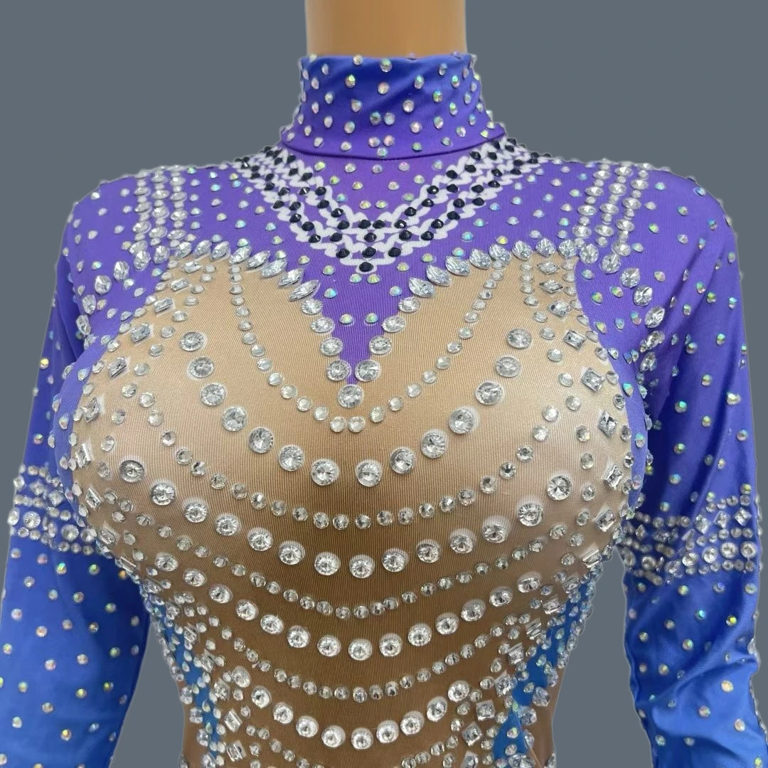 

Fashion Sparkly Rhinestone Spandex Elastic Bodysuit Women Celebrate Party Show Outfit Club Drag Queen Performance Wear Haiyang
