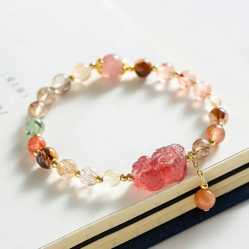 

Mencheese 2024 Good Luck Lucky Natural Strawberry Golden Hair Bracelet Dragon Year Safe Bracelet Gift for Bestie