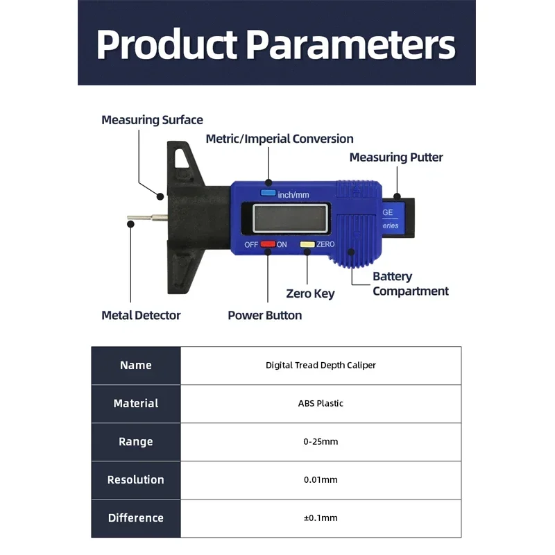 Цифровой измеритель глубины протектора для автомобильных шин, измеритель толщины шин, измерительный инструмент для обнаружения износа автомобильных шин, штангенциркуль глубины