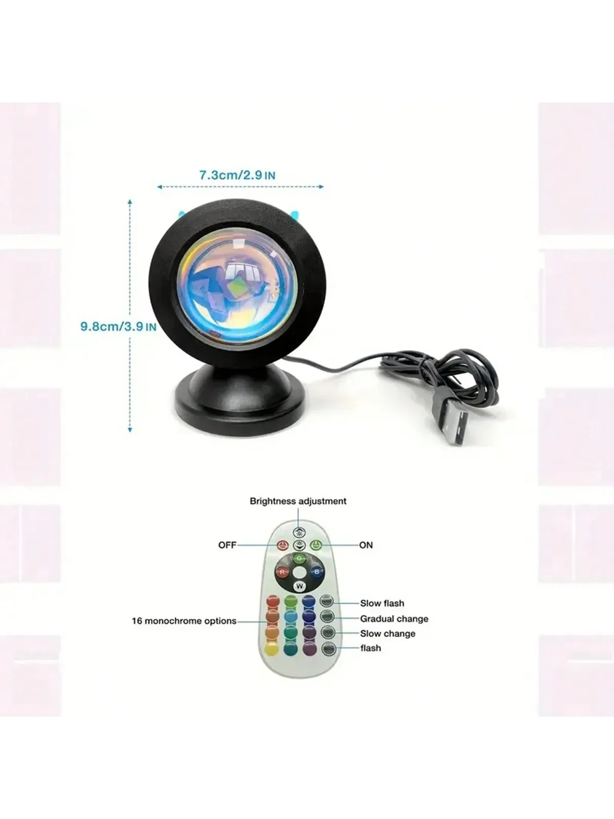 1pc-The new sunset light comes with earbuds and remote control in 16 colors Customized version