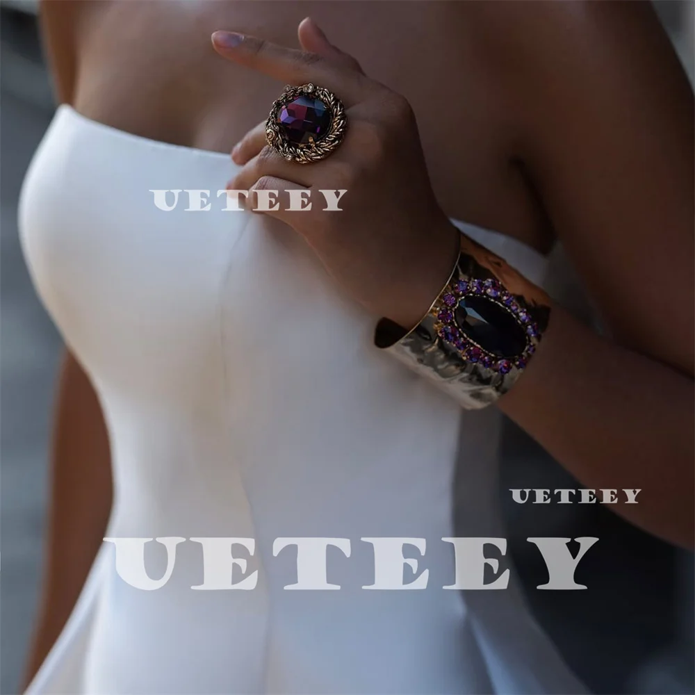 UETEEY personalizado Simple 2 piezas mangas abullonadas crepé sirena vestido de novia para mujer cremallera trasera tren desmontable vestido de novia