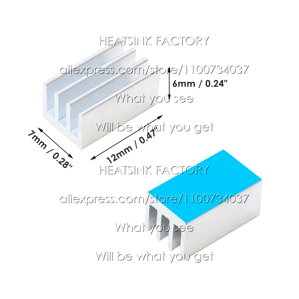 10pcs Aluminum Chip Heatsink 12*7*6mm Silver Radiator With Thermal Double Sided Adhesive Tape