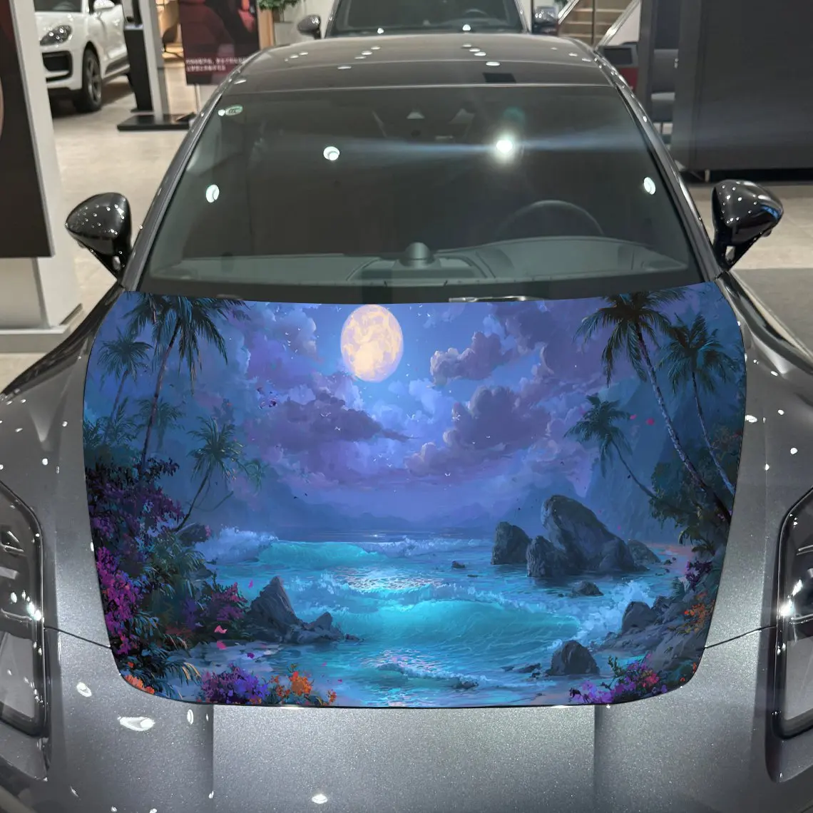 

Dreamy Full Moon by the Sea Car Hood Vinyl Stickers Car Surface Protection Decal Car Decoration Cover Vinyl Wraps Waterproof Sel