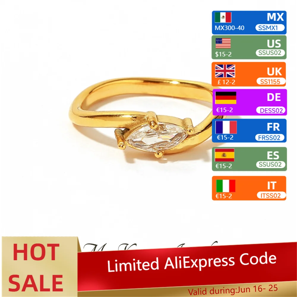 

MsKyra Stainless Steel Rings Plated 18k Gold Color Jewelry Geometric Zircon Waterproof Daily Rings for Women Premium Gift