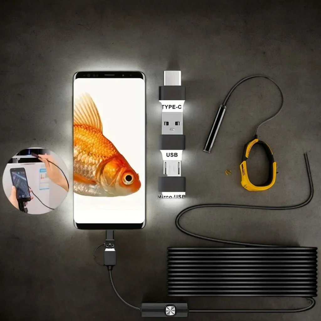 

​ ​ Мини-эндоскопическая камера 3-в-1 — USB Android OTG Type C для смартфона, ПК, змеиная камера, автомобильный поиск ​ ​