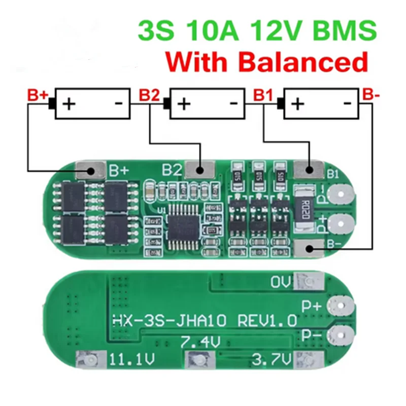 Carte de protection du chargeur de batterie au lithium, charge de cellule, 3S, 10A, 12V, 18650 Eddie ion, 11.1V, 12.6V, BMS avec balance