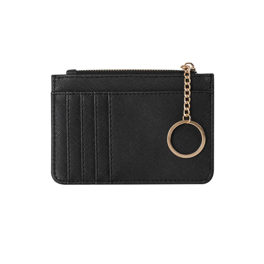 Portable Solid Color Coin Purse Keychain with Key Ring Multi-card Card Holoder Wallet Waterproof Wear-resistant Money Bag