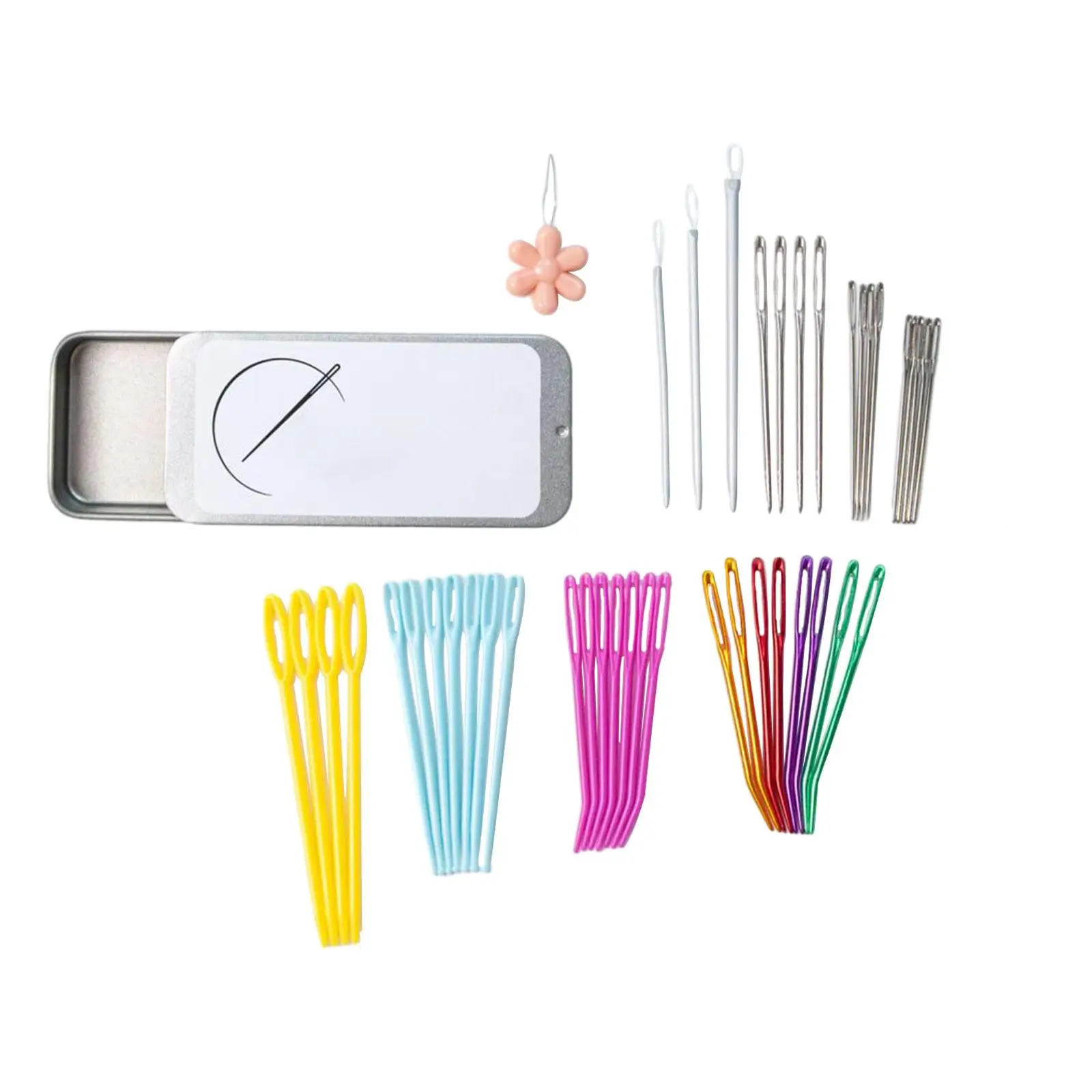 Aguja de hilo de ojo grande, multifunción, doblada, con caja