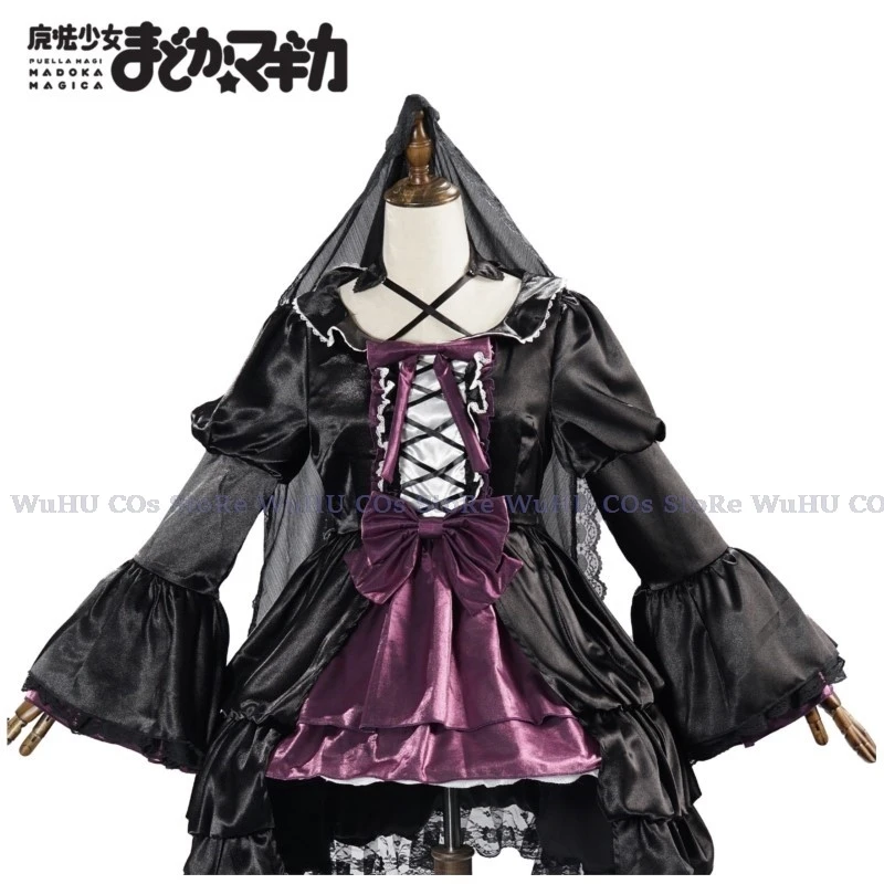 Anime Puella Magi Madoka Magica Cosplay Akemi Homura Cosplay Kleding Pruik Set Sluier Zwarte Jurk Lolite Vrouwen Halloween Party Cos