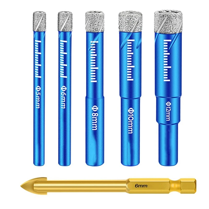 5PCS Dry Diamond Core Drill Bits Kit For Porcelain Tile, Ceramic Drill Bits Kit For Glass Hard Materials, Ceramic