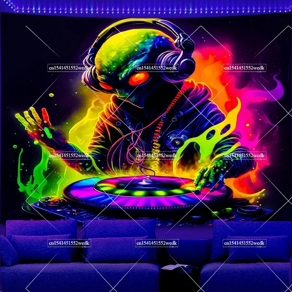 Blacklight Space Alien Tapestry UV Reactive Galaxy Planet Glow In