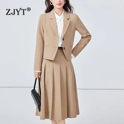 ZJYT Elegant Ladies Autumn Blazer Set with Skirt Women 2 Piece Outfit 2024 Fashion Long Sleeve Jacket Suit Office Lady Dress Set