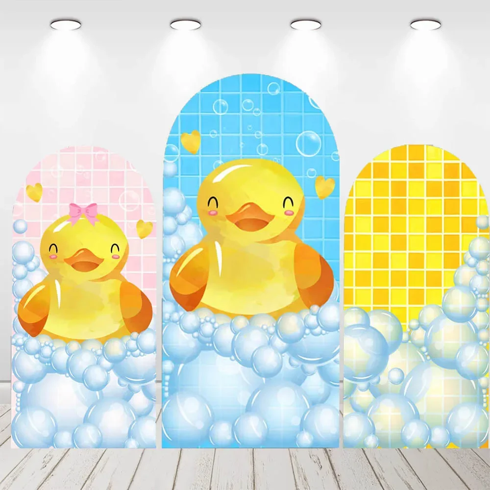 Mehofond Custom 2-Sided Little Yellow Duck Bubble Kids Birthday Party Baby Shower Covers Arch Background Decor Backdrop Photo