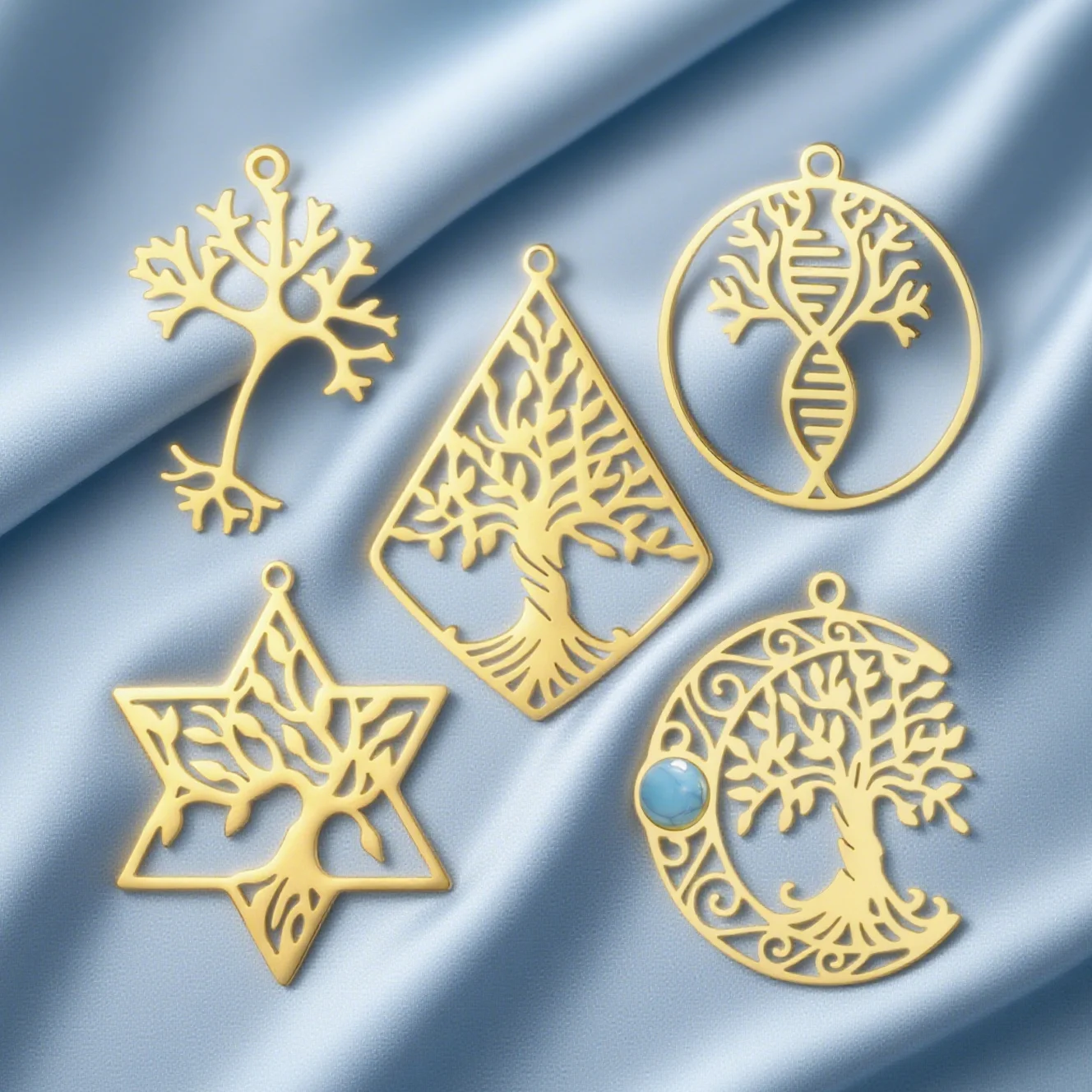 داوابارا شجرة الحياة قلادة لصنع المجوهرات الويكا سلتكس الهلال القمر DNA شجرة قلادة الفولاذ المقاوم للصدأ الملحقات