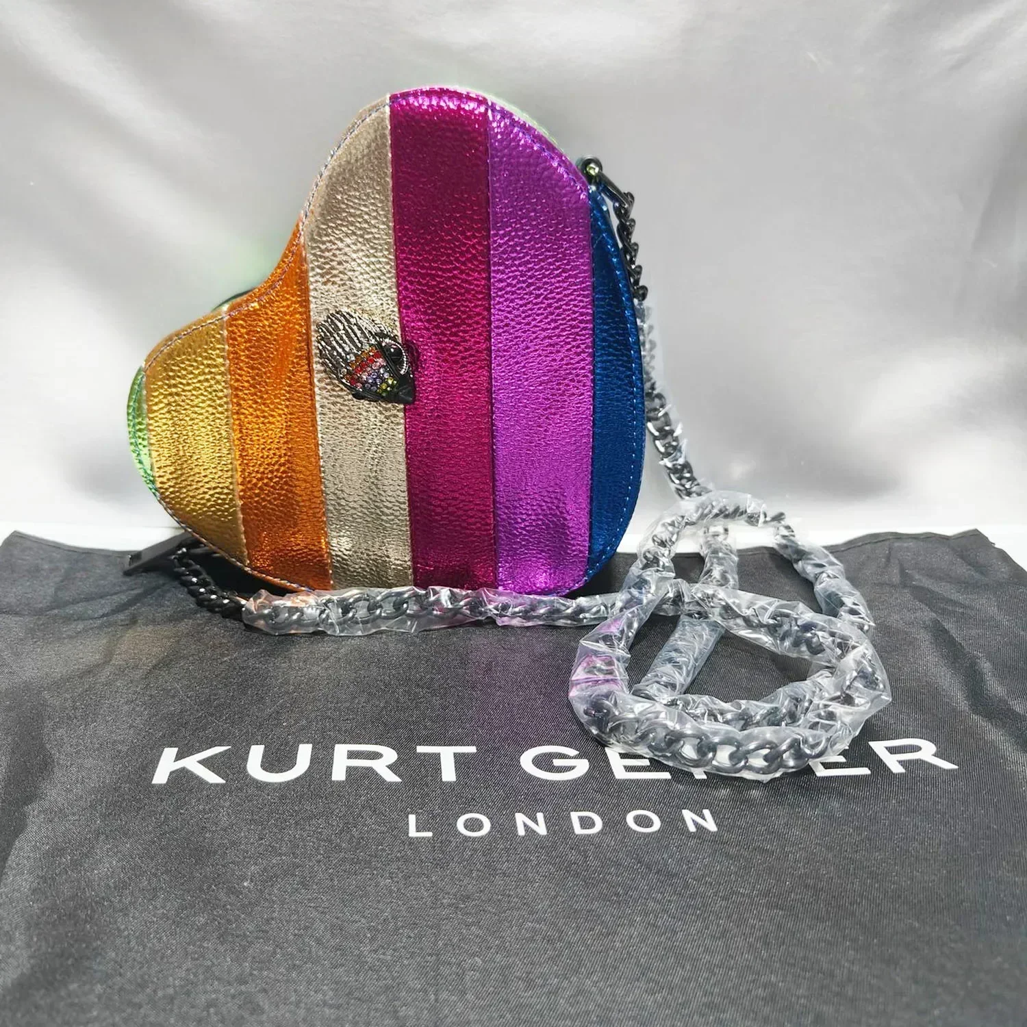 KURT Geiger London, moda en forma de corazón, arcoíris, bolsos cruzados para mujer, bolso de mano de PU colorido, bolso de hombro de viaje, diseño de moda