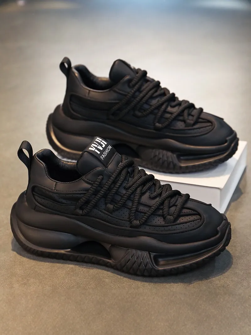 Men's Casual Sport Shoes 2026 Fall Season Trendy Versatile Thick Bottom Heightening Old Dad Shoes PU Material round Toe Wear ...