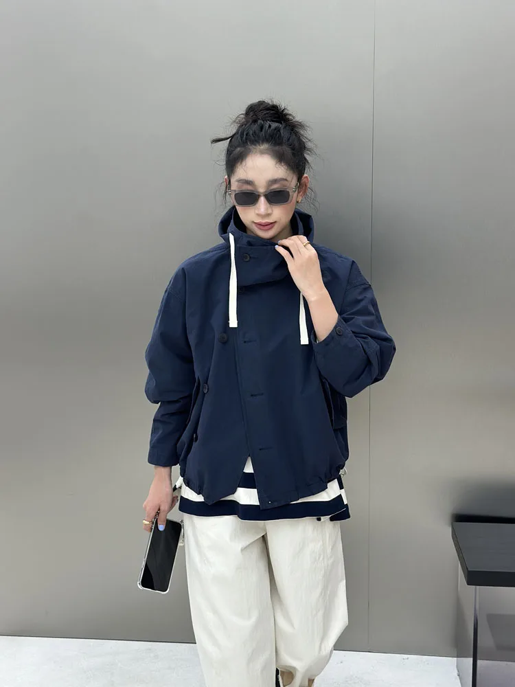 

Bodhl Women's High-densi Cotton Jaet Hooded Casual Outerwear Long Sve Loose Fit Pure Color Autumn Versatile Coat