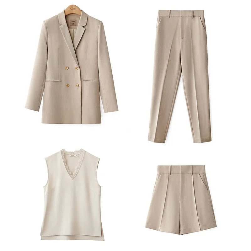 Blazer minimalisme automne femme col V pantalon assorti