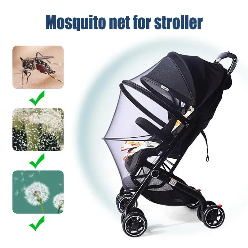 Stroller Fly Cover Breathable Double Zip Stroller Netting Canopy Sun Shade Protective Uv Protection Cover Adjustable Kids Mesh