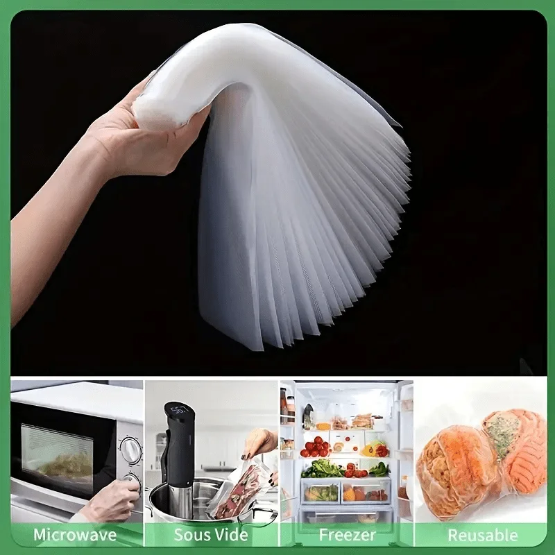 50pcs Vacuum Sealer Bags, Disposable Airtight Compression Bag, Transparent Food Packaging Bag, For Meat,Fruit And Vegetable