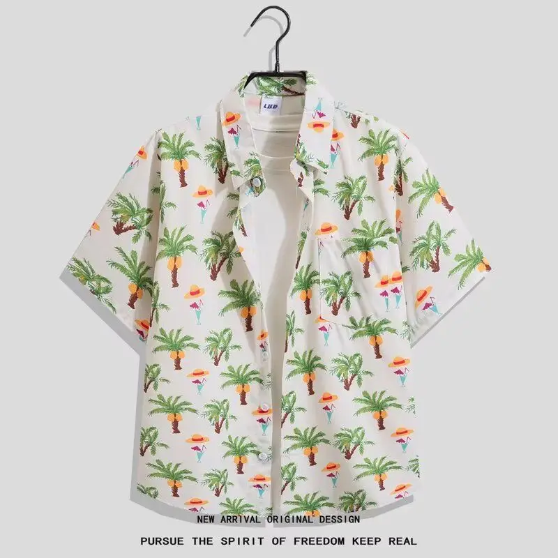 

Ретро-стиль Гонконг: свободная рубашка с цветочным принтом, унисекс, гавайский дизайн, крутой летний тренд 2025 года
