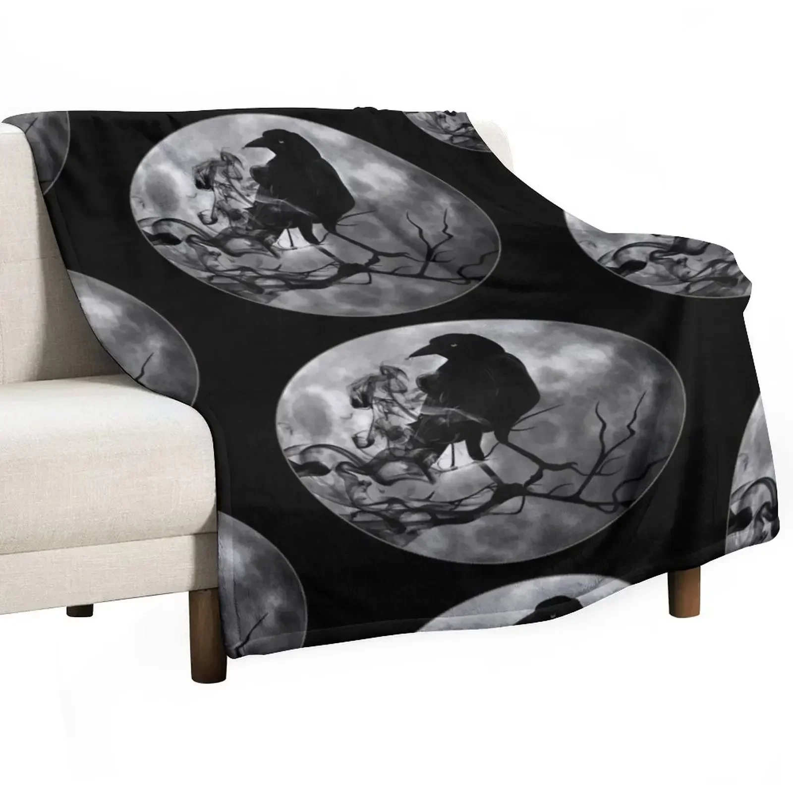 Raven Crow at Night Throw Blanket Warm funny gift wednesday Multi-Purpose warm winter Thermals For Travel Blankets