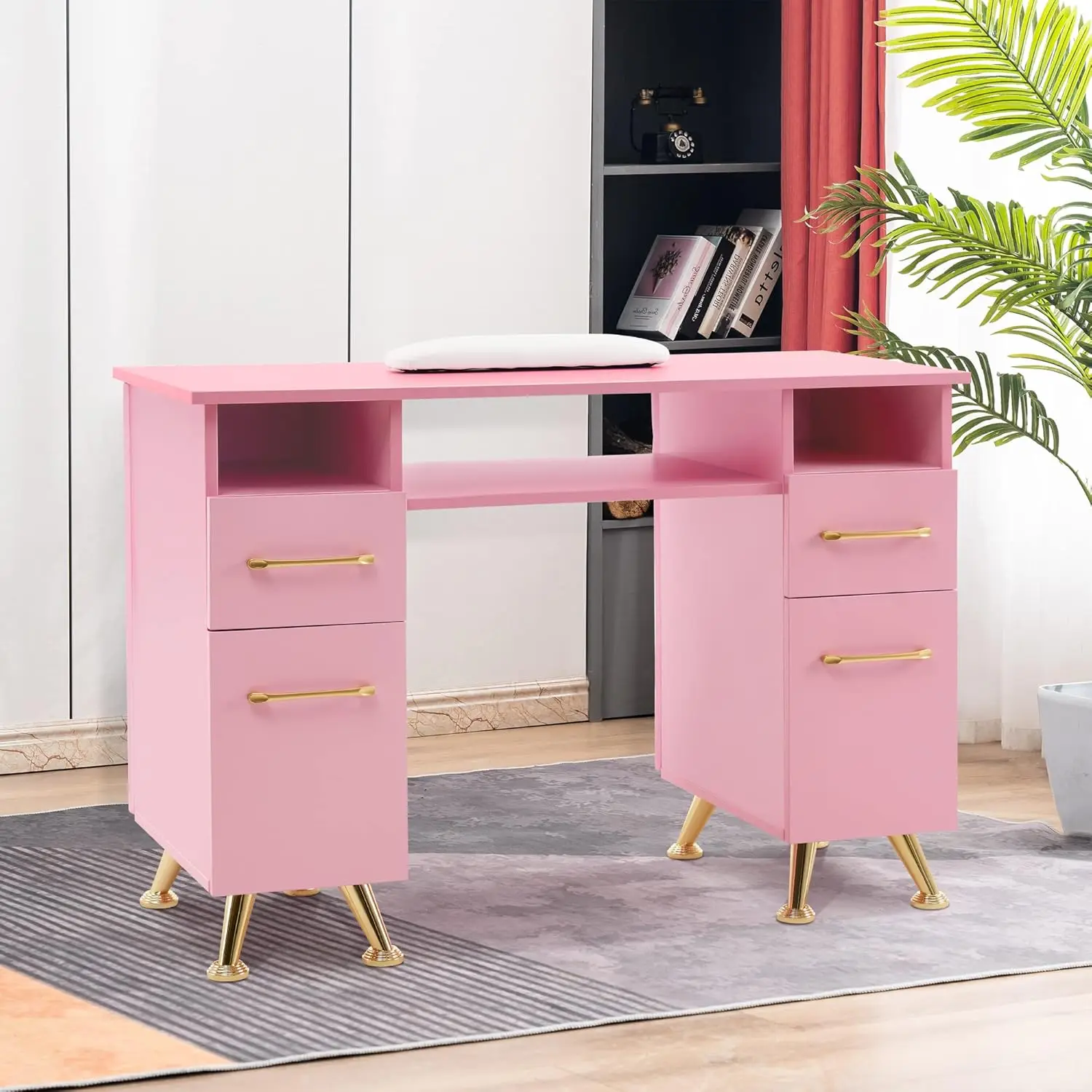 Manicure Table with Drawers, Acetone Resistant Nail Desk, Spa Salon Storage Equipment 2671 (Pink)