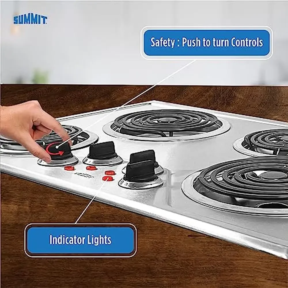 230V Coil Electric Cooktop 4-Burner Easy Maintenance Stainless-Steel Surface Summit