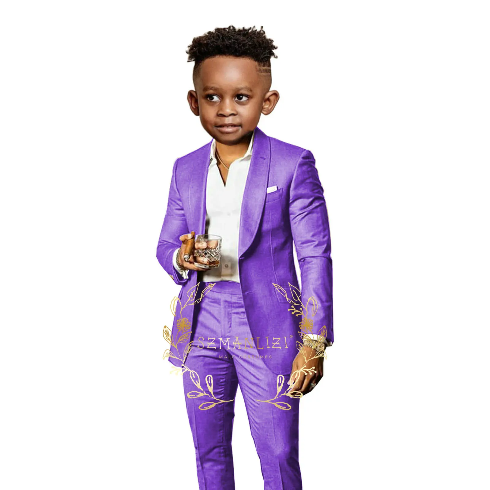 Casual Brown Boy Suits For Wedding 2 Pieces Shawl Lapel Kids Clothes Sets Party Children Tuxedos Costume Outfit (Jacket+Pant)