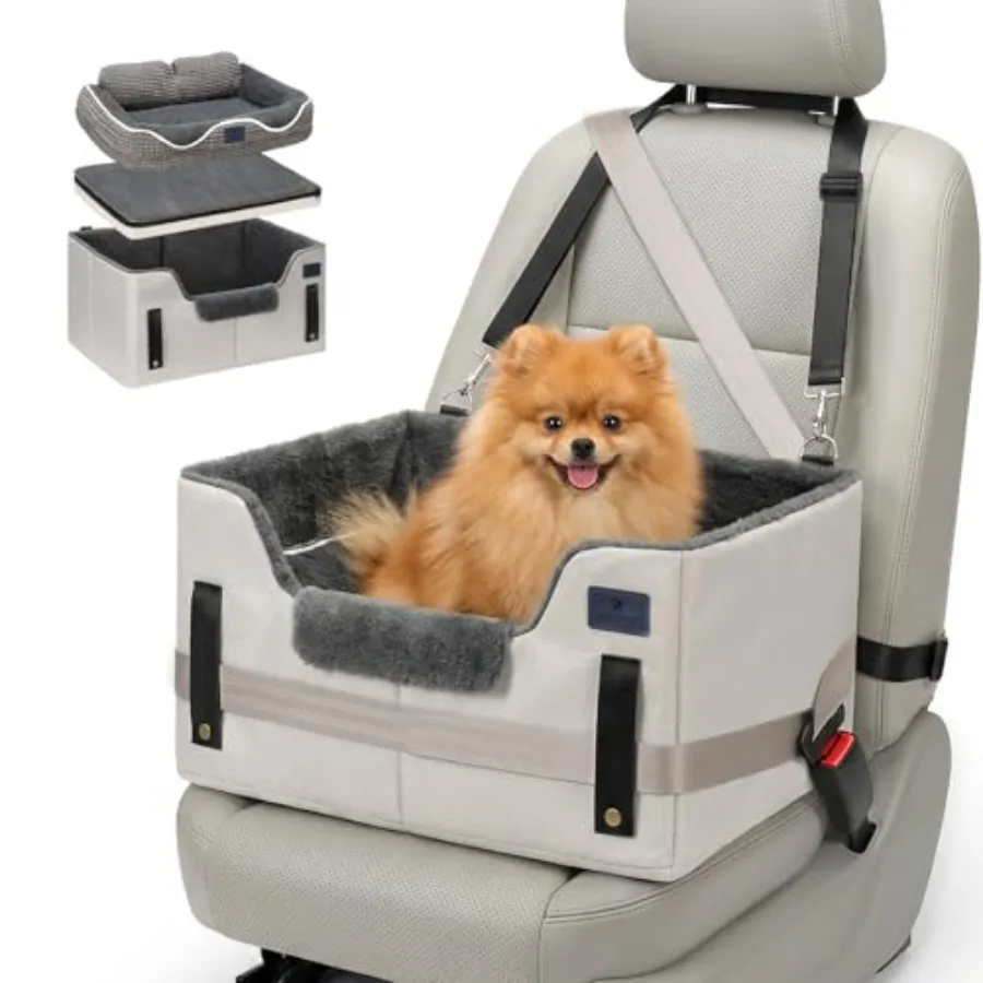 

2-in-1 Dog Car Seat Pet Bed for Medium Small Dogs Portable Travel Booster Seat with Safety Leash Non-Slip Bottom Removable Wash