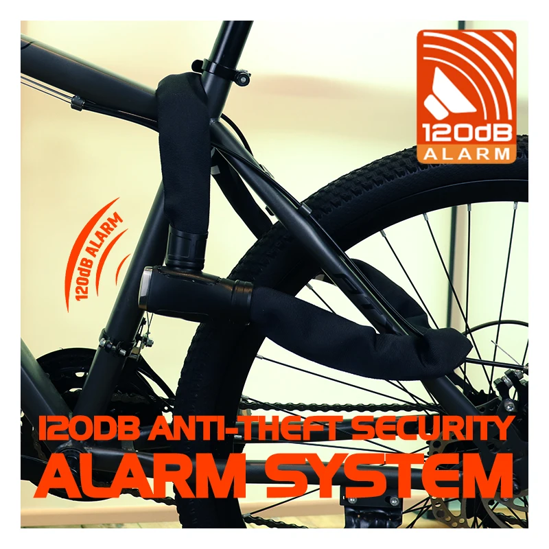 8Mm hardened steel 120dB anti-theft security alarm bicycle chain combination lock, For two-wheelers with anti-cut function