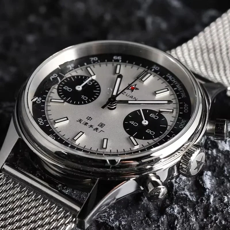 1963 China Aviation Pilot Watch for Men,42mm Quartz Chronograph 21 Zuan Waterproof Military Wristwatch with  Watch Cases Strap