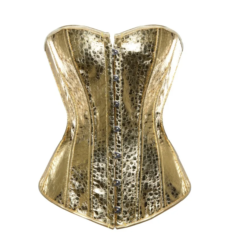 Women Silver Gold Vintage Style Overbust Corset Gothic Leather Steampunk Zip Nightclub Bustier Corselet Top Burlesque Lingerie image 6