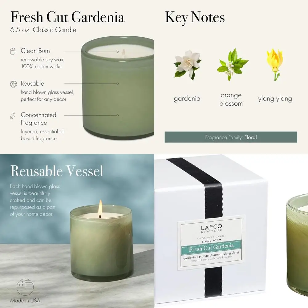 

Долговечная 50-часовая ароматическая свеча Gardenia из многоразового стекла — 6,5 унции, ручная работа в США.