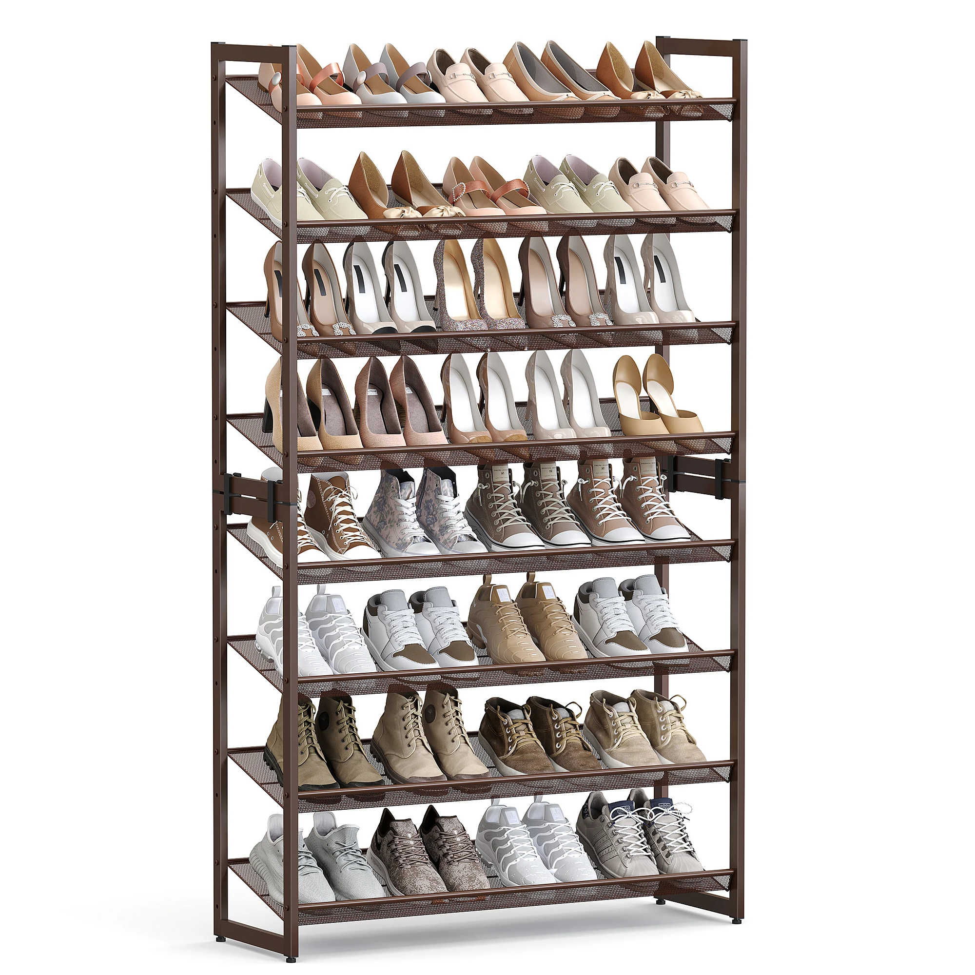 SONGMICS Shoe Rack, 8-Tier Shoe Organizer, Metal Shoe Storage for Garage, Entryway, Set of 2, 4-Tier Stackable Shoe Shelf