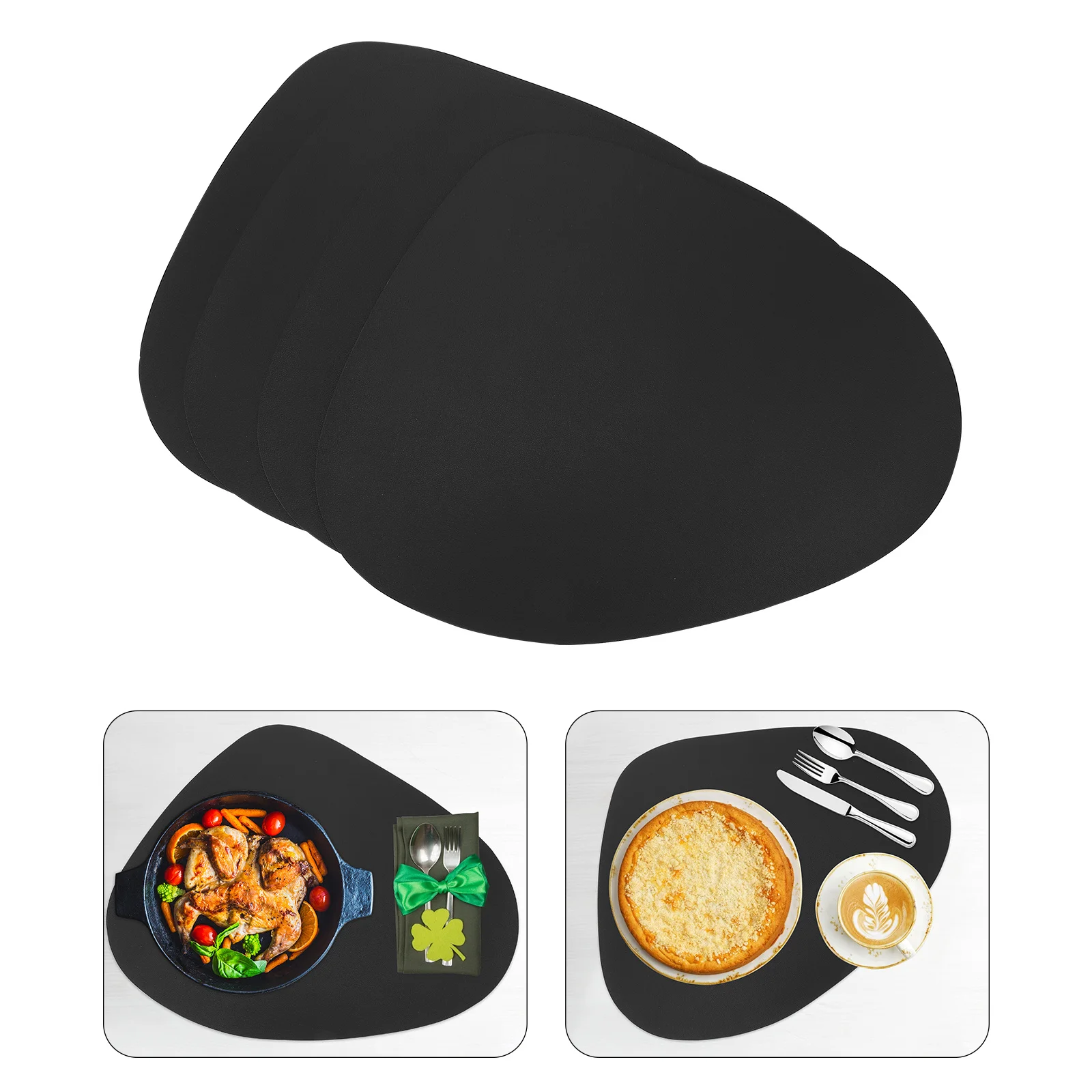 

4Pcs Drop-Shaped Dining Table Mats PU Waterproof Heat Insulation Anti-Skid Coasters Skid-Proof Placemats for Home