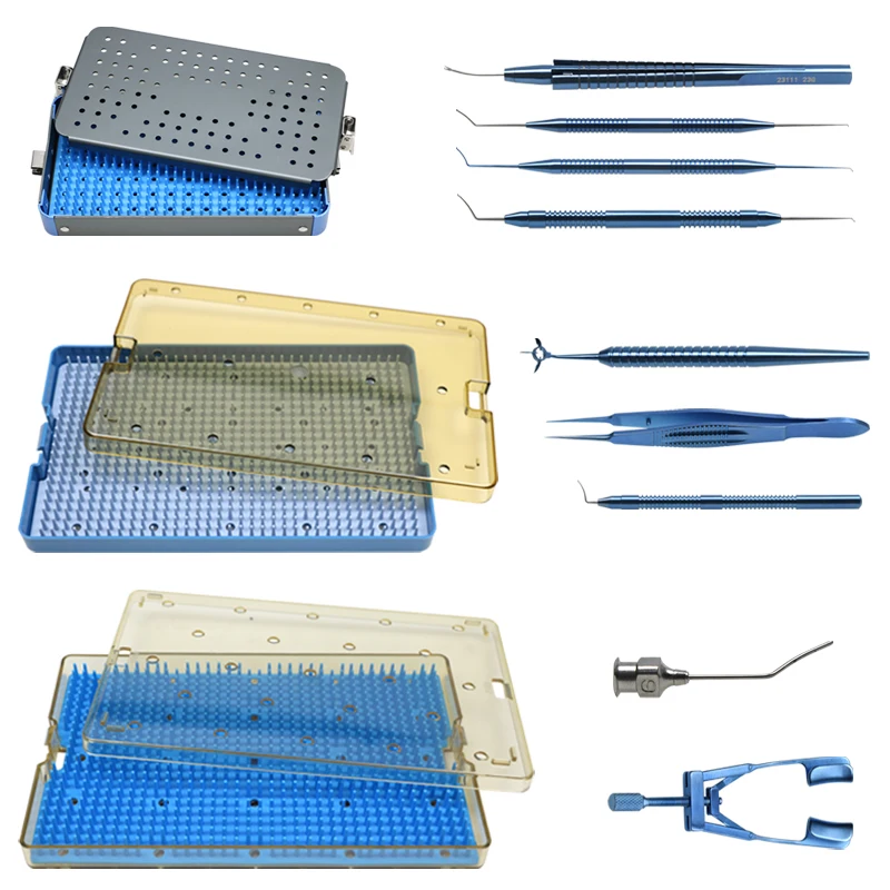 Instruments de chirurgie oculaire en titane SMILE : Spéculum, Pince à lentilles, Lève-flap corneal, Aiguille d'irrigation