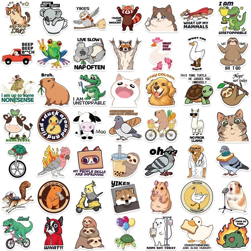 10/30/50PCS Funny Animal Colorful Sticky PVC Sticker Aesthetic DIY Decoration Scrapbooking Hand Accounting Supplies for Kids