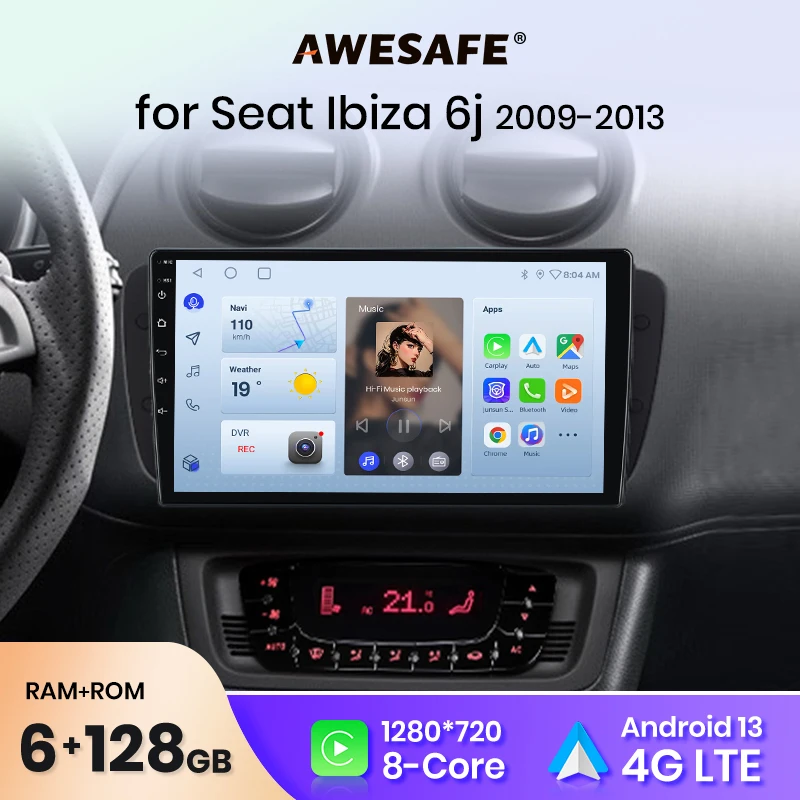 AWESAFE PX9 Car Radio Autoradio for Seat Ibiza 6j 2009-2013 Wireless Carplay Screen Android Auto Stereo GPS Navi FM RDS BT SWC