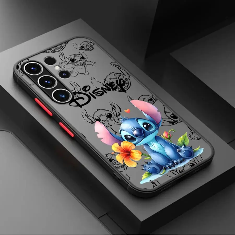 Matte Case For Samsung Galaxy A54 A52 A14 A53 A34 A13 A12 A32 A21s A23 A51 A33 A71 Phone Cover Black Shell Cute Cartoon Stitch