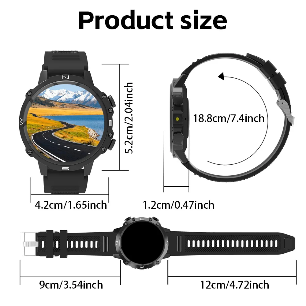 Men's Smartwatch, for iPhone and for Android Systems, Equipped with a TFT Display and LED Flashlight, Supports Multiple Sports