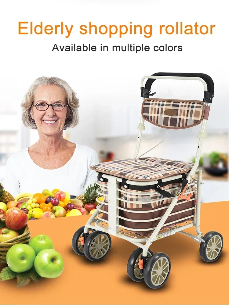 Adjustable Reinforce Safe Rollator Shopping Trolley Seat Outdoor Rollator Walker With Seat