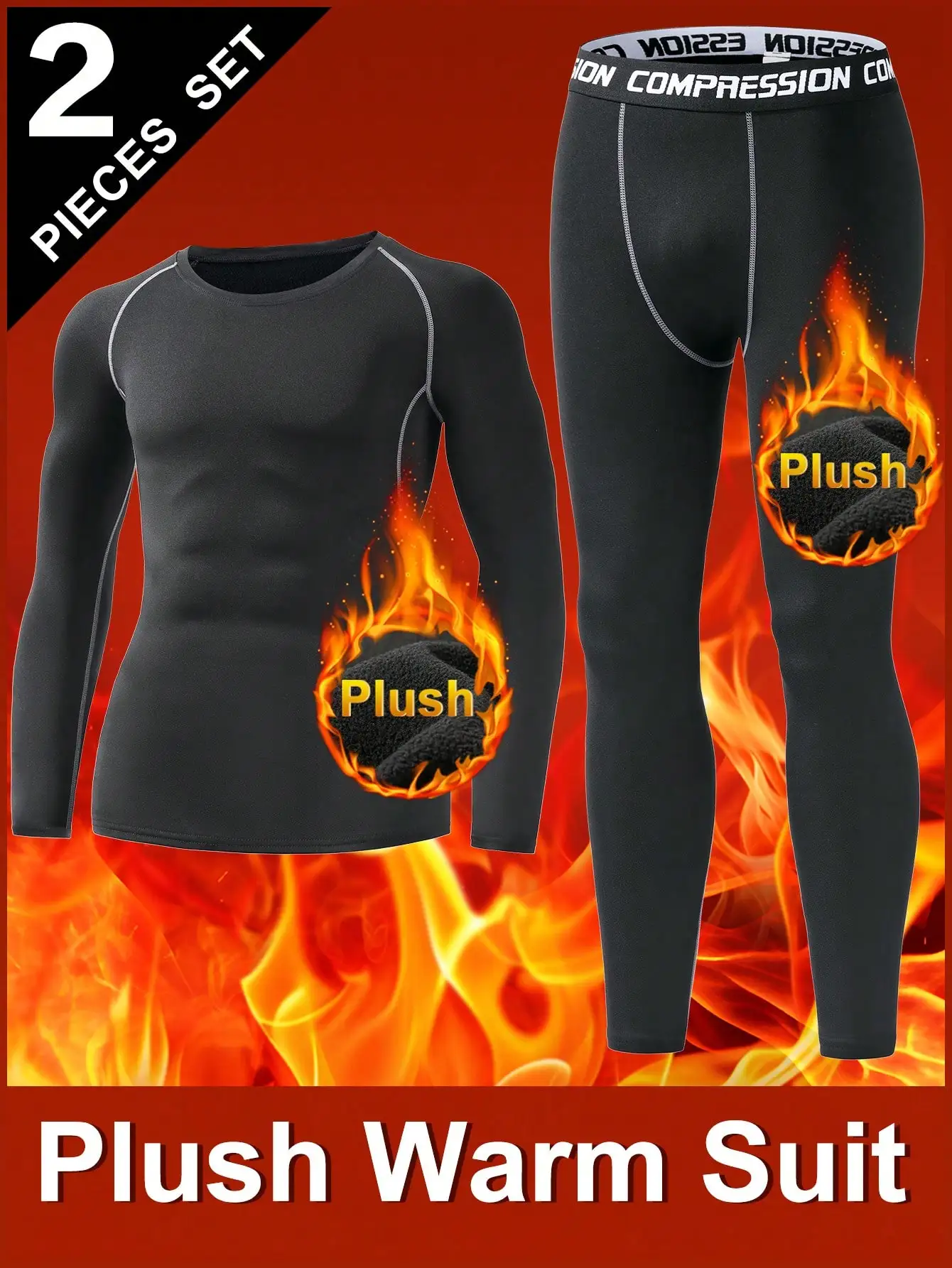 

2-Piece Plush Thermal Underwear Set for Men - Long Sleeve Top & Pants
