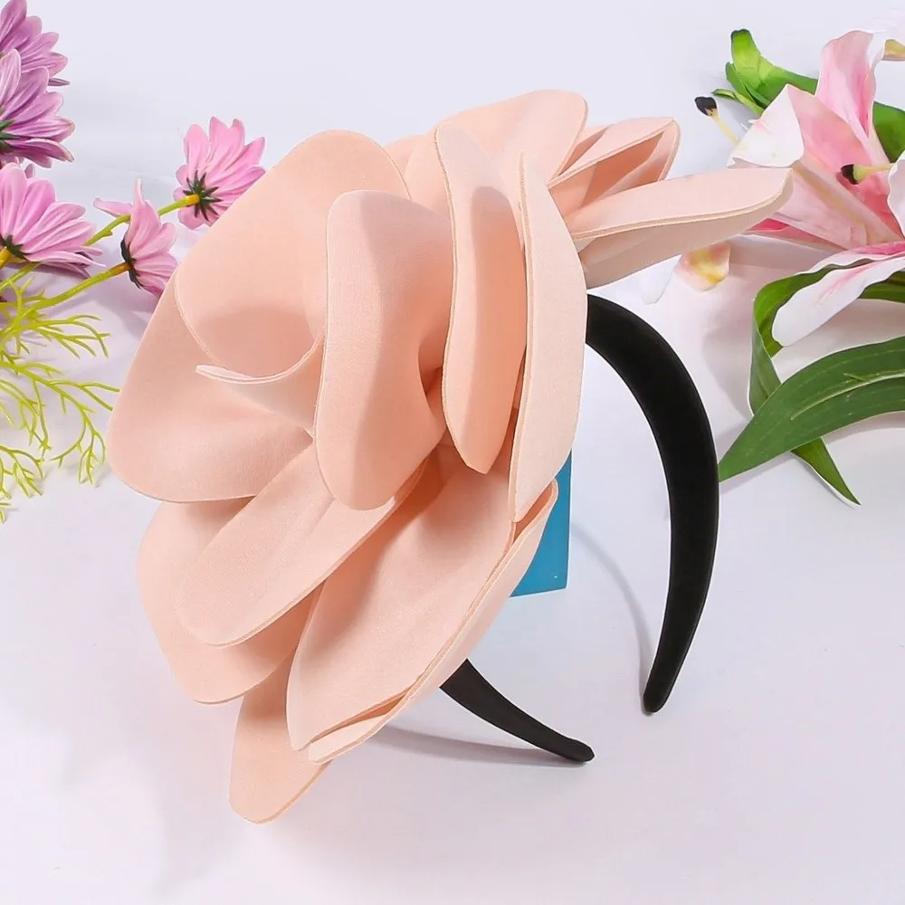 

Модные однотонные повязки для волос с большим цветком, элегантные ободки для волос, головные уборы для вечеринок