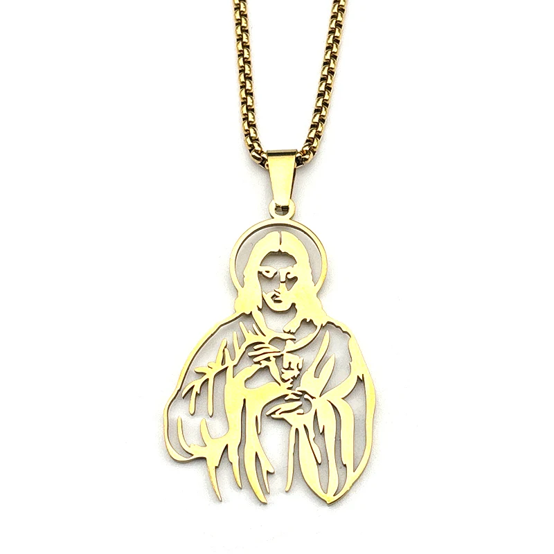 الجوف المسيحية يسوع قلادة قلادة النساء الرجال الفولاذ المقاوم للصدأ الذهب والفضة اللون الدين الإيمان تميمة سلسلة مجوهرات هدية