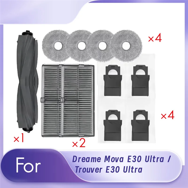 مجموعة الملحقات الكاملة A74G-أكياس الغبار لمرشح ممسحة الفرشاة الرئيسية لمكنسة Dreame Mova E30 Ultra/Trouver E30 Ultra